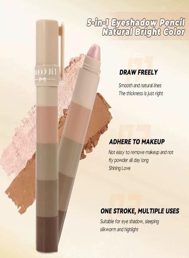 UOCK Five-color eyeshadow stick set, matte and shimmer eyeshadow pencils, face highlighter sticks, and eye makeup pencils, highly pigmented eyeshadow palette (01#) - Image 3